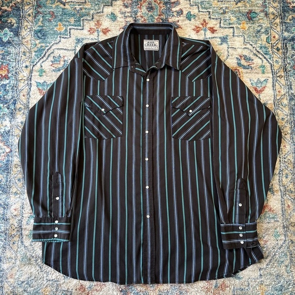 Vintage Ash Creek Trading Pin Striped Pearl Snap Shirt Size XXL - Picture 1 of 6